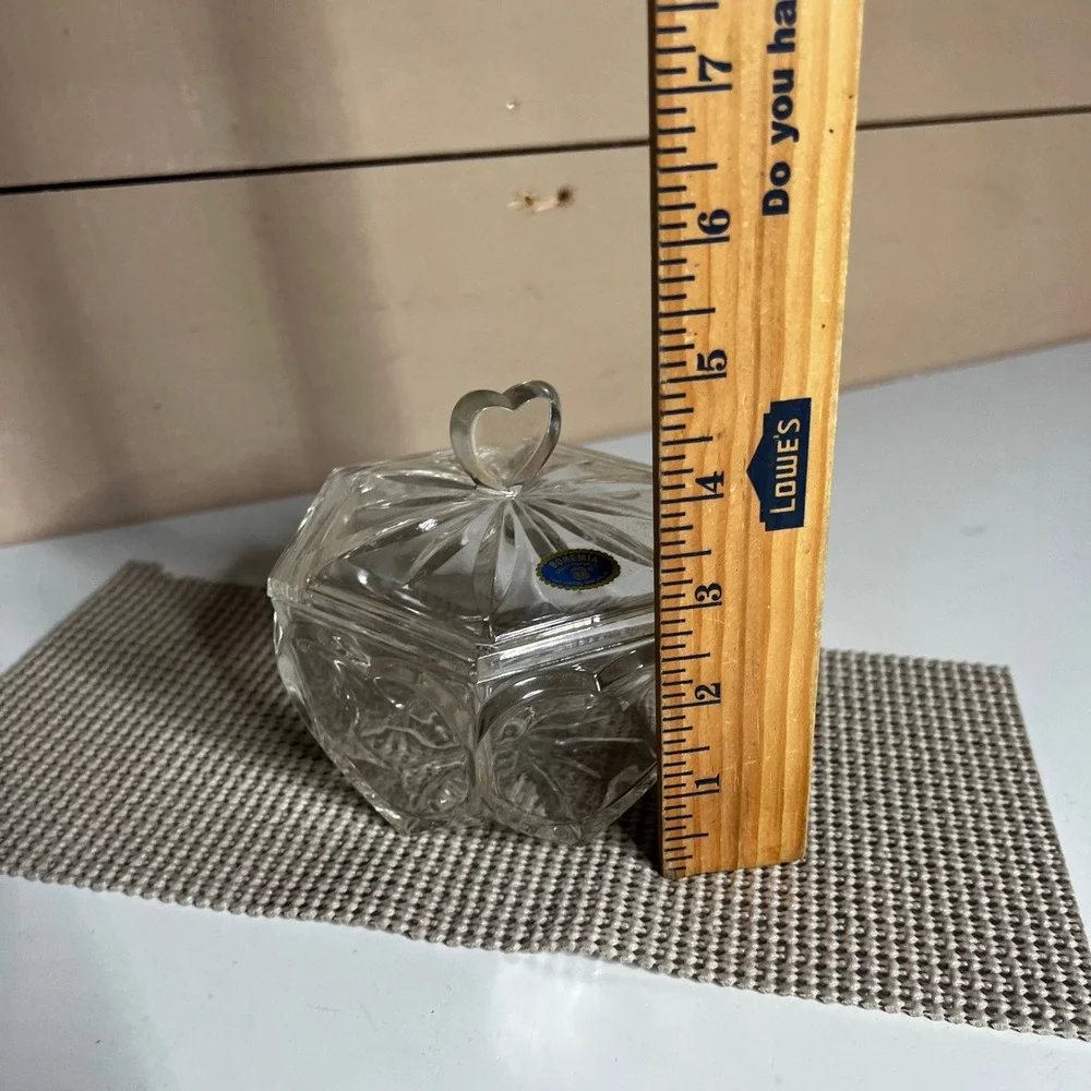 Bohemia Crystal Hexagon Trinket Box Heart Finial Czech Republic Lead Crystal